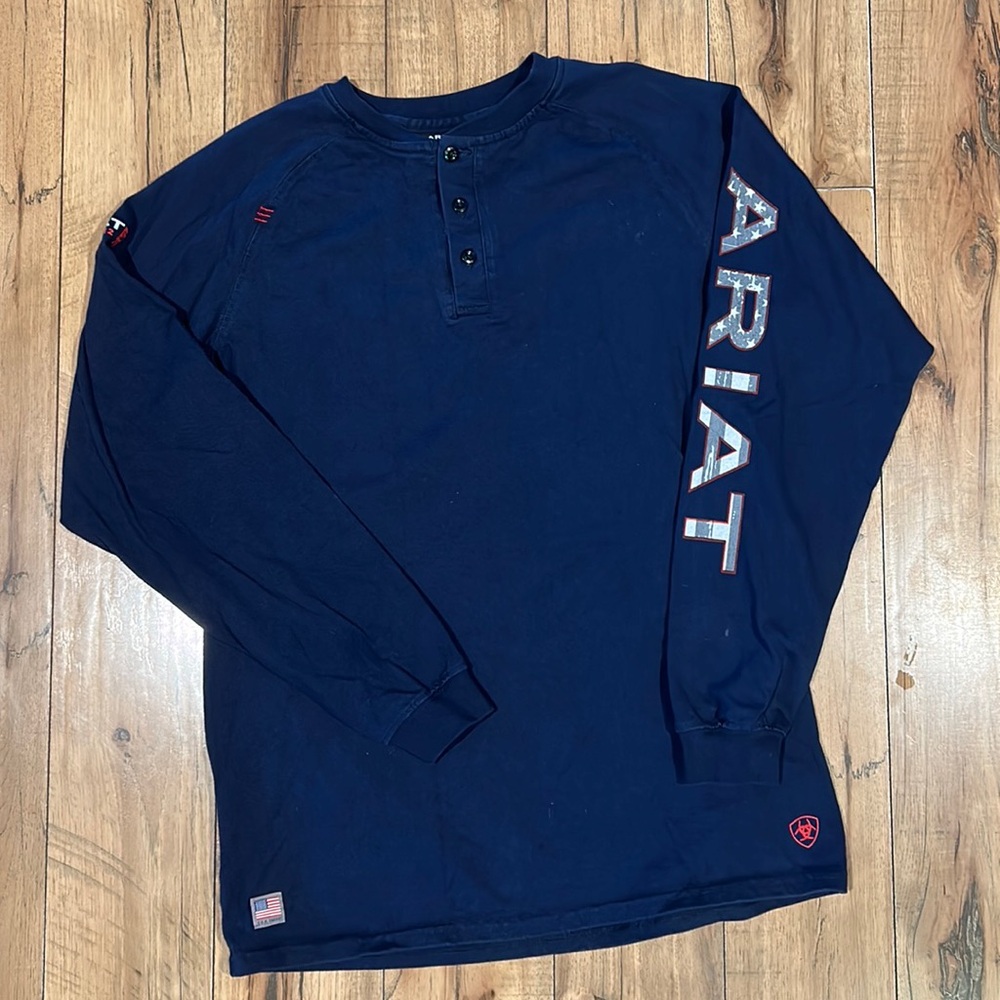Mens Ariat FR Cat 2 Henley Navy long sleeve shirt Men’s Medium